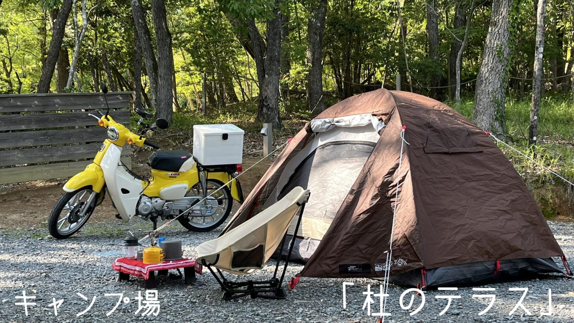 キャンプ場「杜のテラス」で撮ったスーパーカブとテント